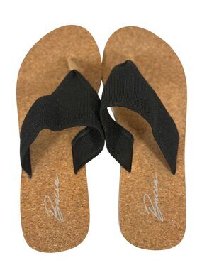 Bacia Womens Cork & Fabric Knit Flip-Flops Size 8 Black Casual Sandals Stretch